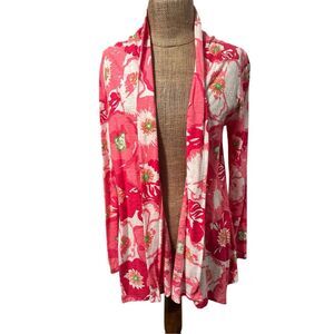 Lilly Pulitzer pink cotton floral cardigan sz large